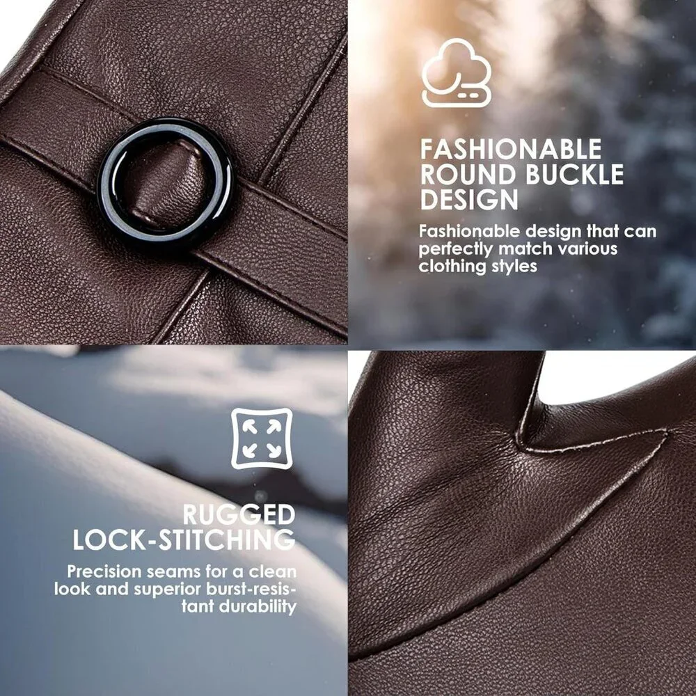 Women's Winter Leather Gloves Texting Warm Driving Lambskin Gloves Brown